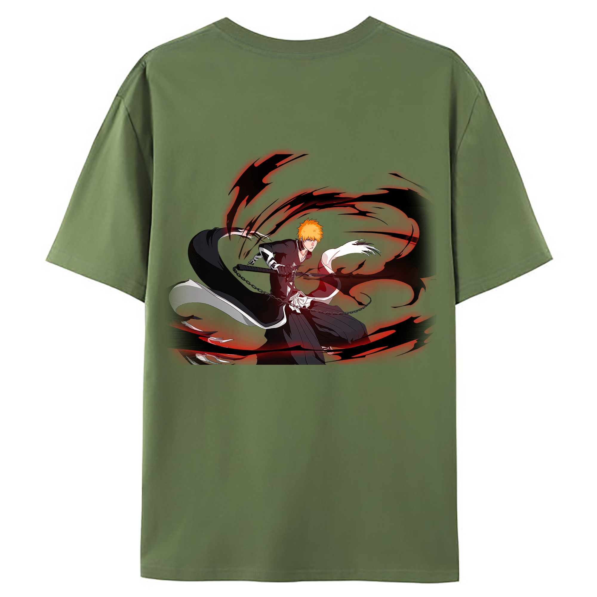 （画像用） ブリーチ 黒崎一護（くろさき いちご）BLEACH Kurosaki Ichigo 綿100％ メンズ半袖Tシャツ（バックプリント） 通気性